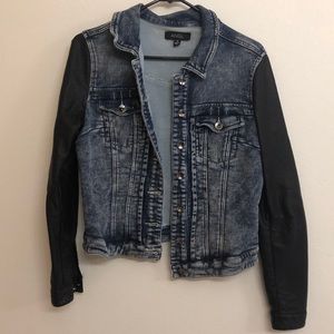 Soft Denim Jacket with Leather Sleeves